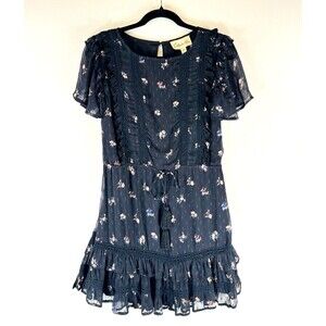 Cleobella Womens Dress Blue Mini Floral A Line Ruffle Layered Tassel Boho XS